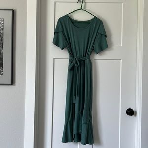 Petal Sleeve Ruffle Trim Wrap Hem Belted Dress size 12
